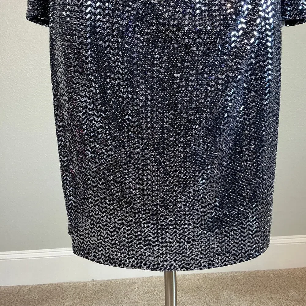 Betsy & Adam Sparkly Long Sleeve V-Neck Sheath Cocktail Dress Size 18W Navy Blue - Picture 11 of 13